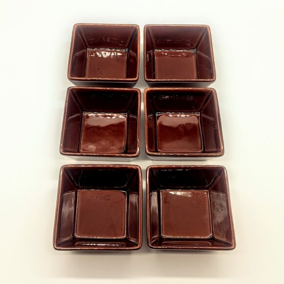 Crate & Barrel Brown Glazed Ceramic Stackable Square Dishes - Picture 5 of 7
